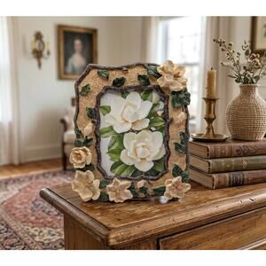 Vintage Magnolia Flower Photo Frame 3.5x5 Textured Resin Botanical Decor